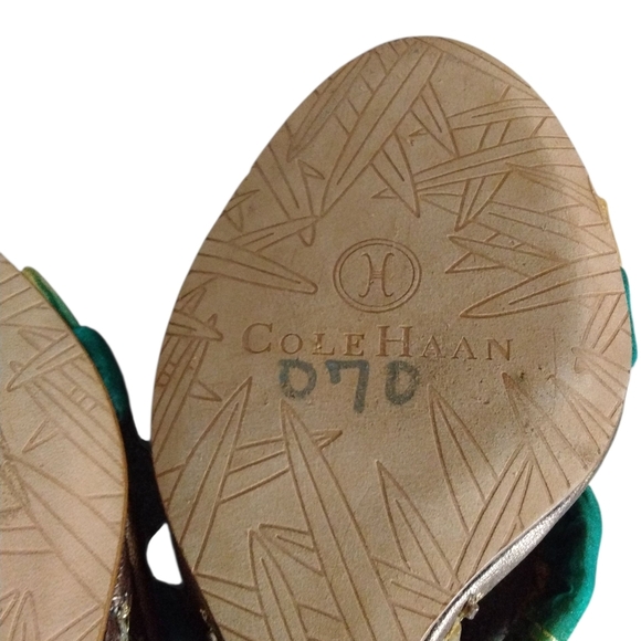 NEW Cole Haan Gemstone Embellished Gold Wedge Sandal - Picture 9 of 11